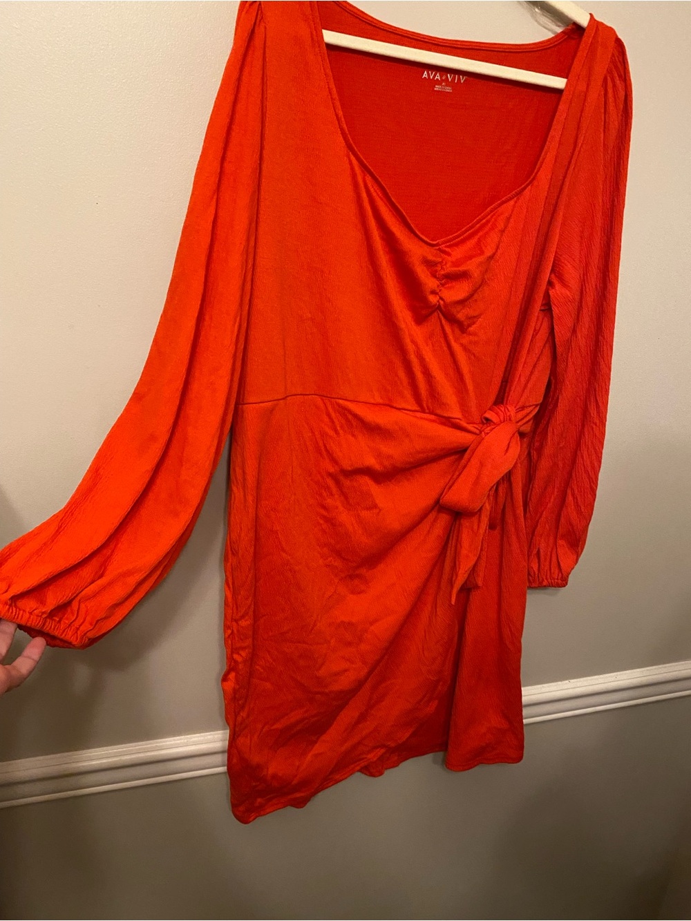 Ava & Viv Bright Orange Side-Tie Mini Dress